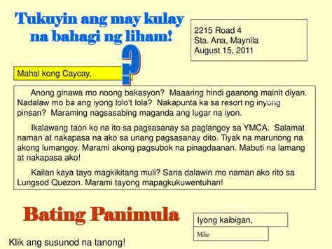 bating panimula halimbawa|Bahagi ng Liham .